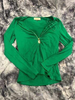 Michaels Emerald Green Long Sleeve Top with Gold Zip